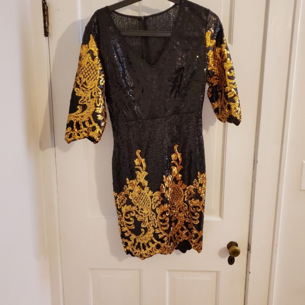 sparkle sequin black and gold dress